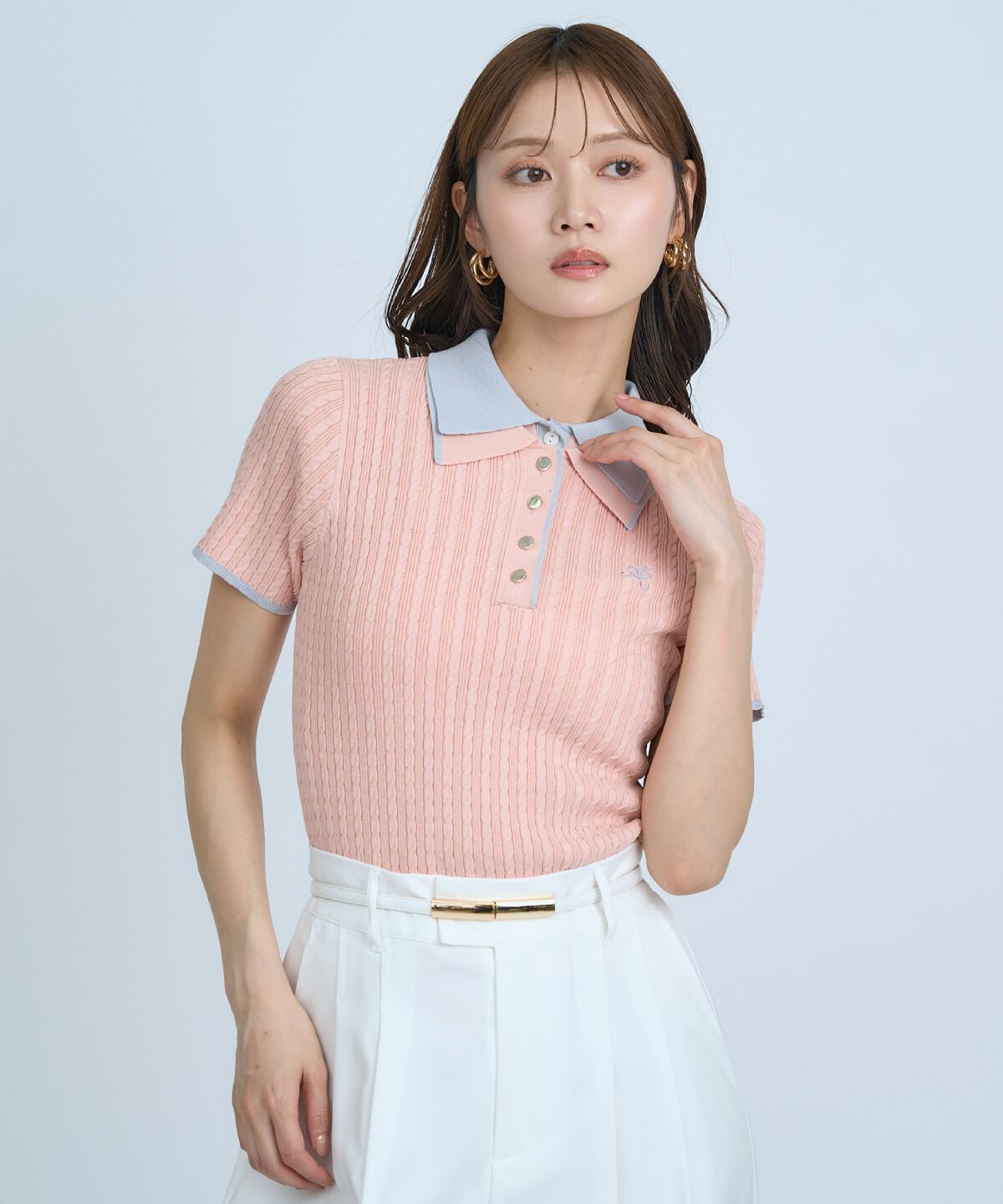 アンドクチュール「ダブルカラーケーブルポロニット」|ニット・セーター|