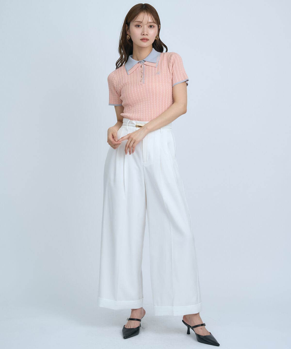 アンドクチュール「ダブルカラーケーブルポロニット」|ニット・セーター|