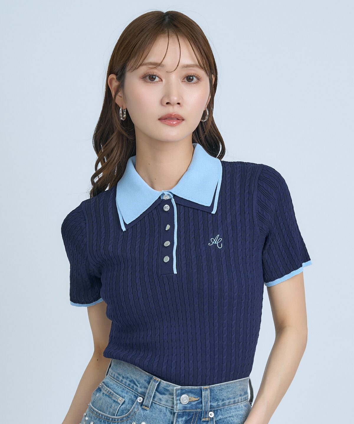 アンドクチュール「ダブルカラーケーブルポロニット」|ニット・セーター|