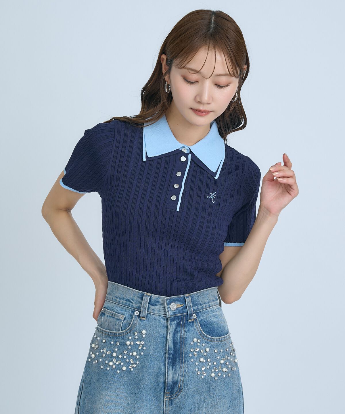 アンドクチュール「ダブルカラーケーブルポロニット」|ニット・セーター|