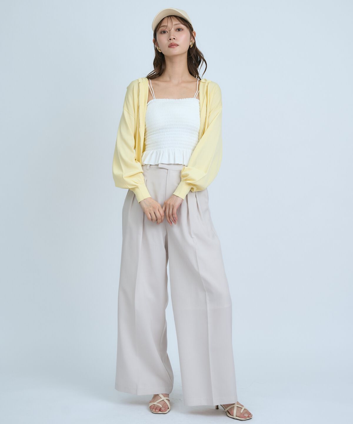 アンドクチュール「シアーワイドパンツ」|その他|ベージュ