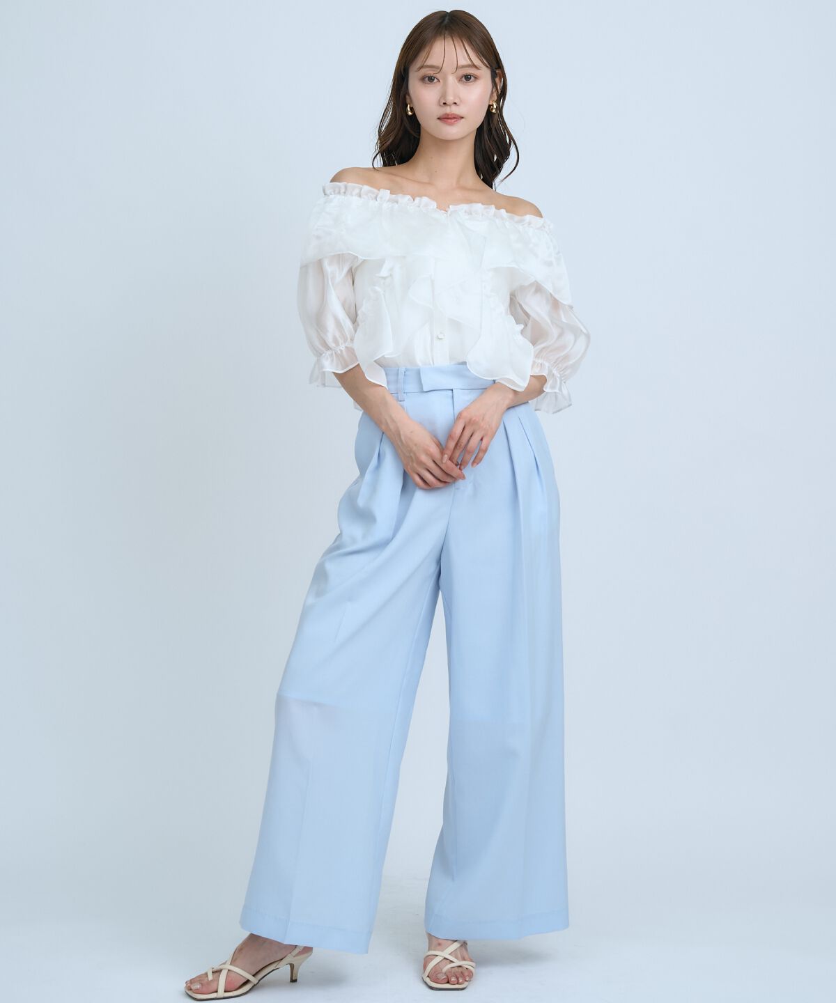 アンドクチュール「シアーワイドパンツ」|その他|サックス