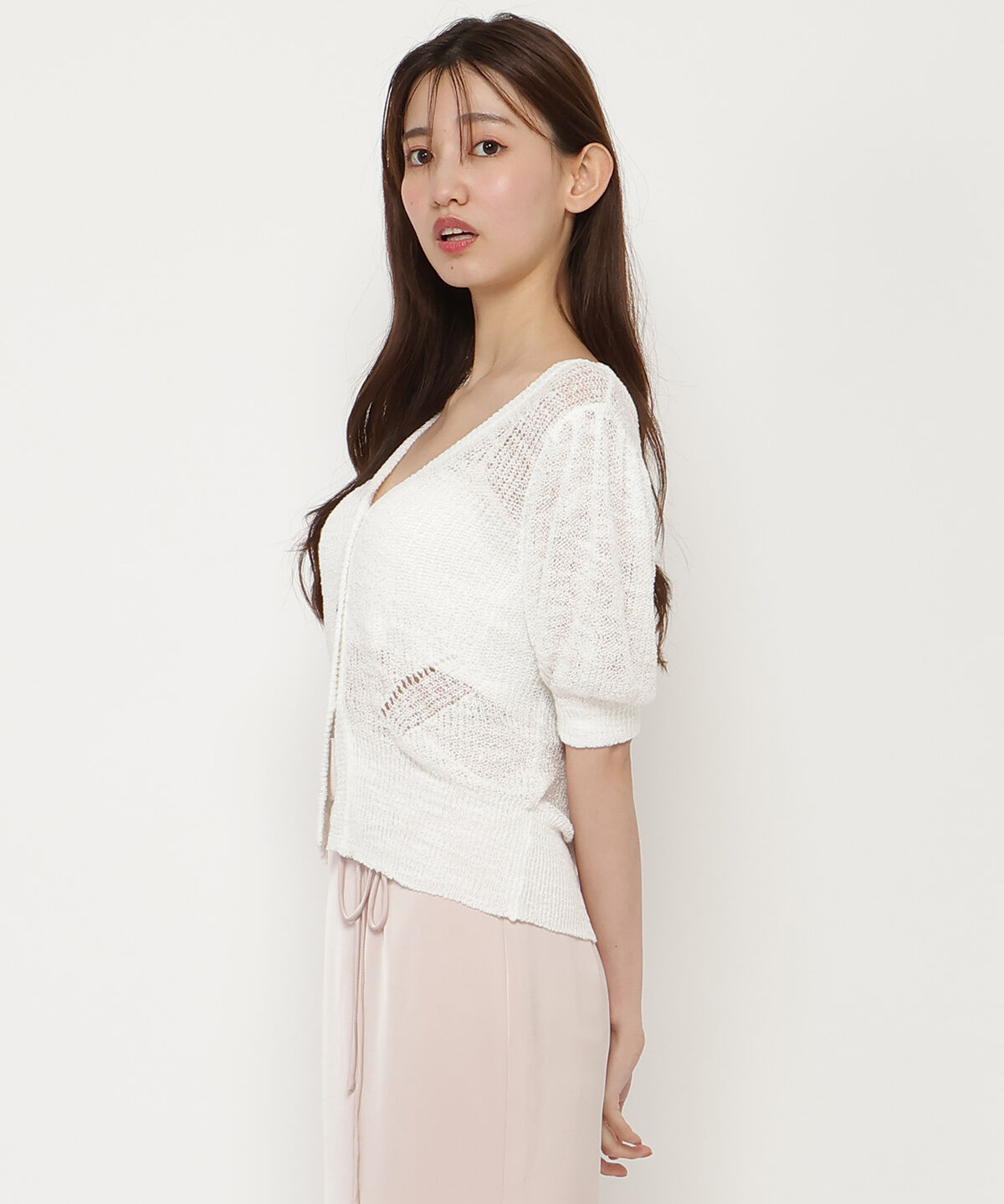 REDYAZEL「シアーニット半袖カーディガントップス」|カーディガン|