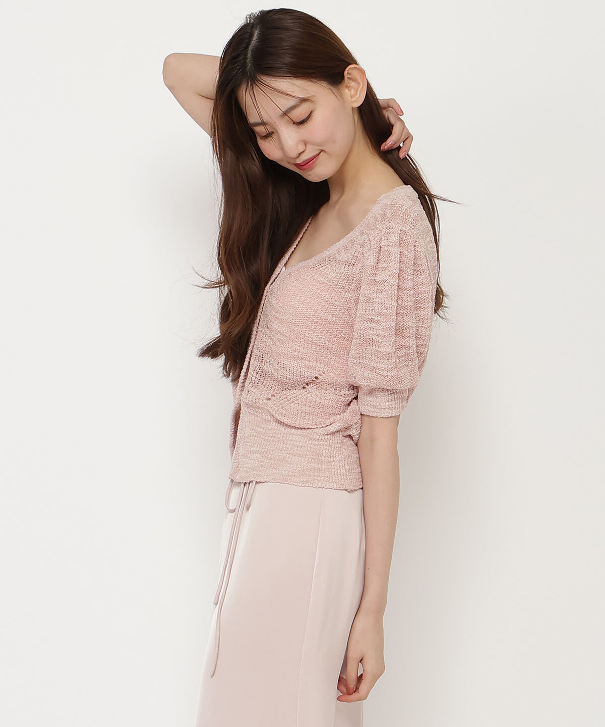 REDYAZEL「シアーニット半袖カーディガントップス」|カーディガン|