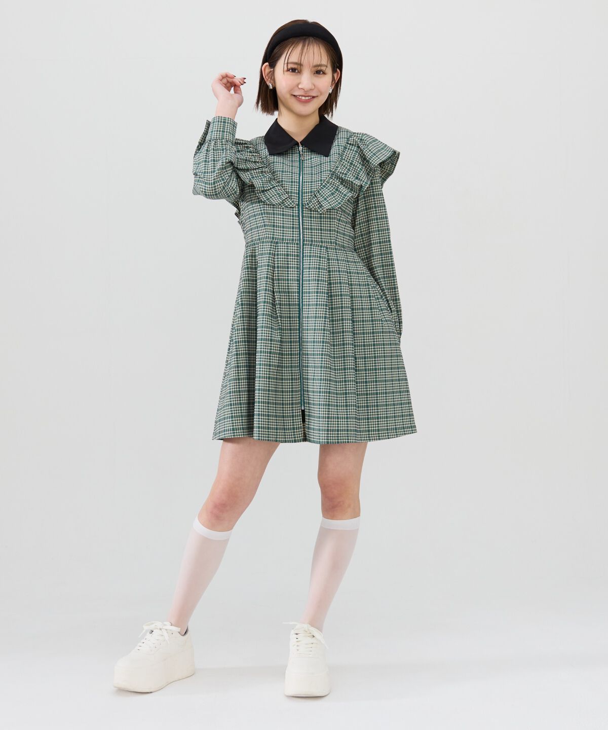 REDYAZEL「チェックフロントジップフリルミニシャツワンピース」|ワンピース|