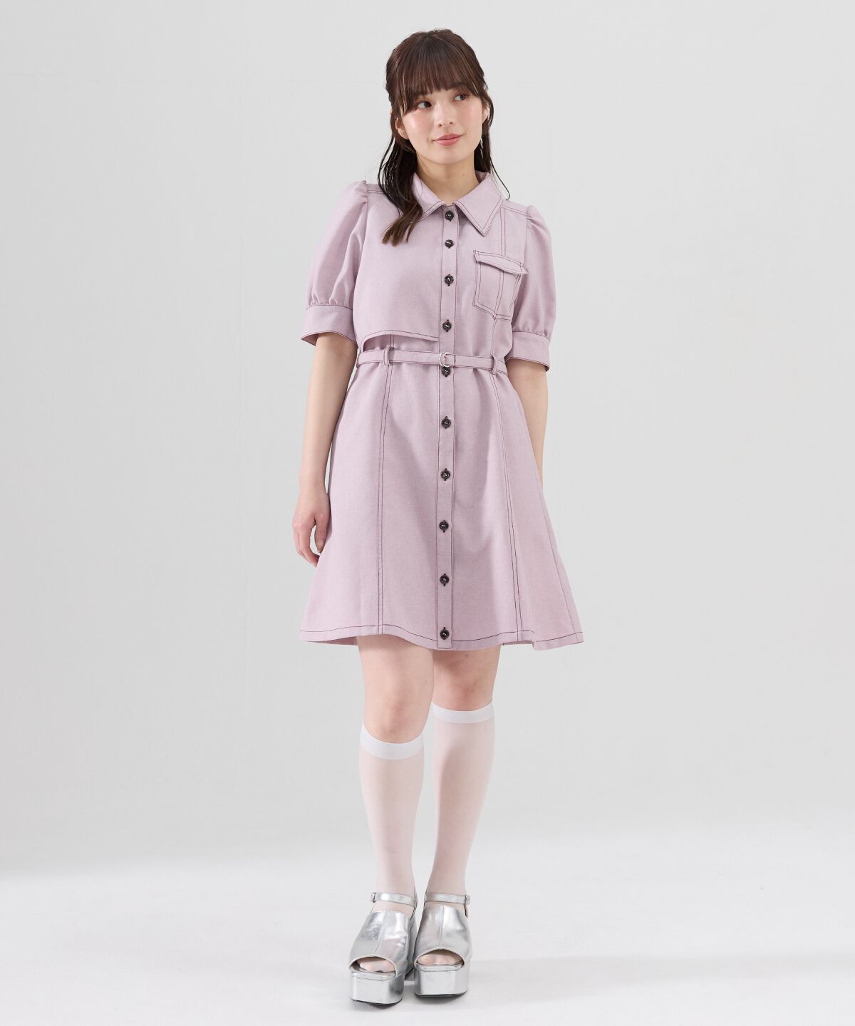 REDYAZEL「バイカラーステッチアシメデザイン半袖ミニワンピース」|ワンピース|