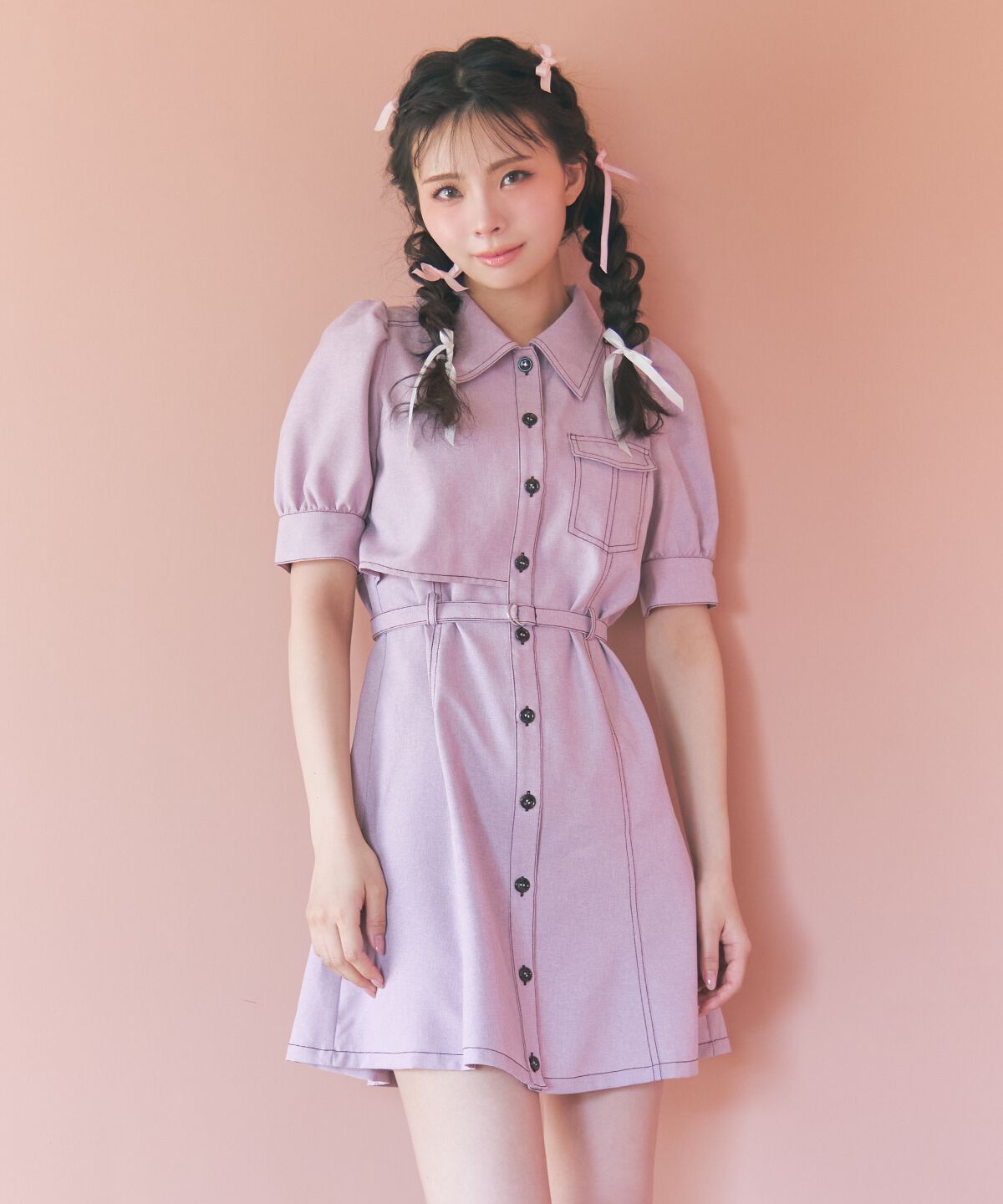 REDYAZEL「バイカラーステッチアシメデザイン半袖ミニワンピース」|ワンピース|