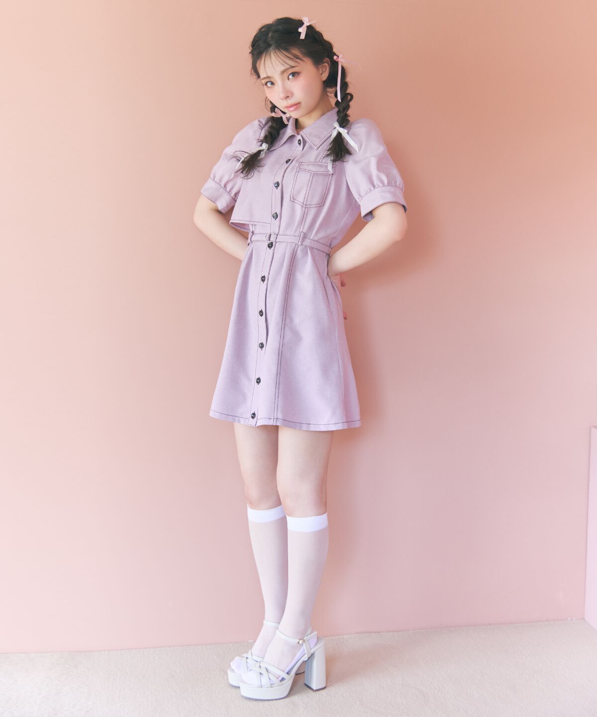 REDYAZEL「バイカラーステッチアシメデザイン半袖ミニワンピース」|ワンピース|