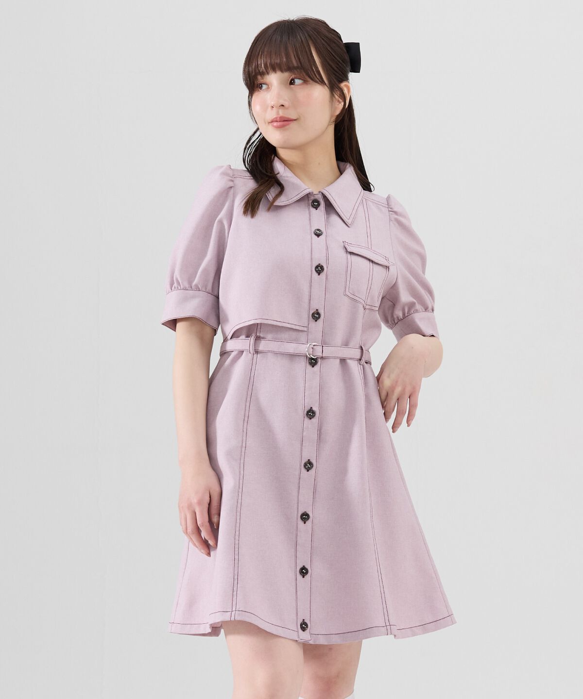 REDYAZEL「バイカラーステッチアシメデザイン半袖ミニワンピース」|ワンピース|