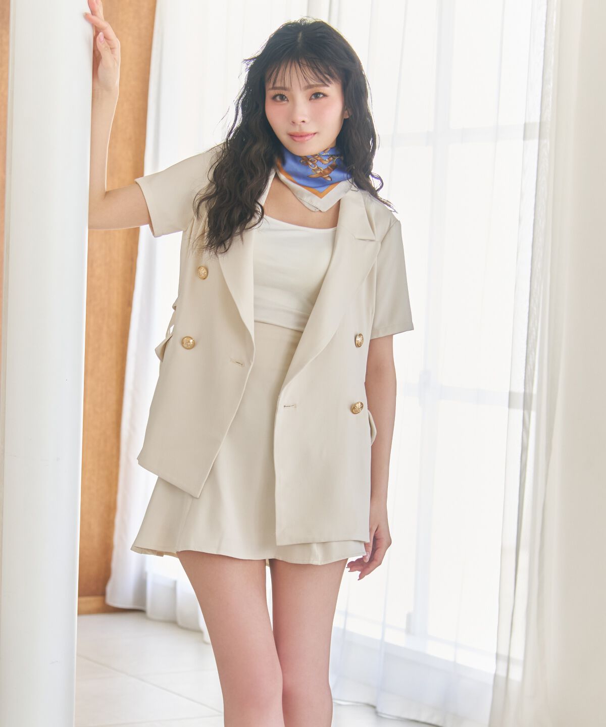 REDYAZEL「サイドベルト半袖ダブルジャケット」|テーラードジャケット|