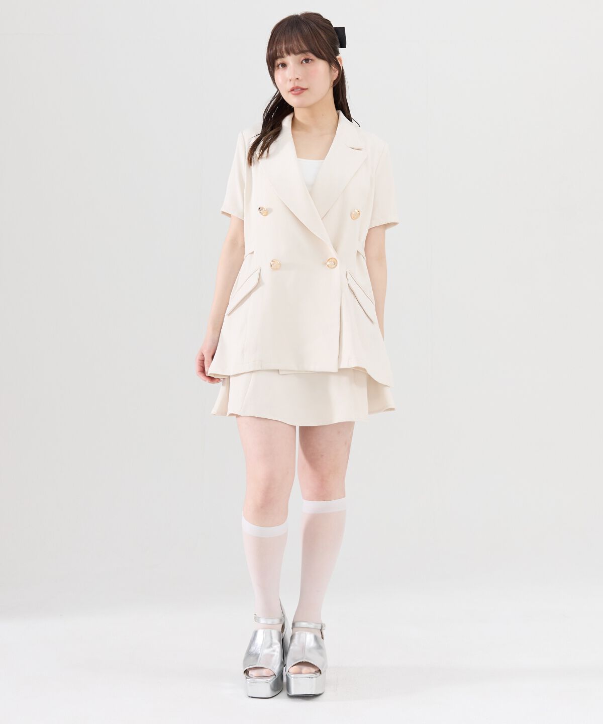 REDYAZEL「サイドベルト半袖ダブルジャケット」|テーラードジャケット|