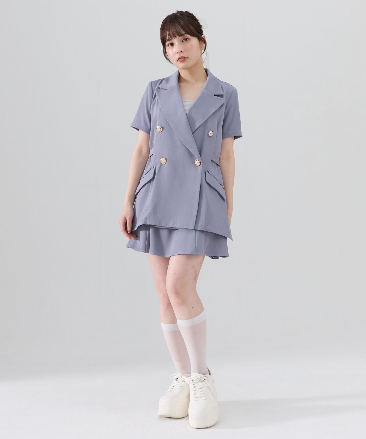 REDYAZEL「サイドベルト半袖ダブルジャケット」|テーラードジャケット|