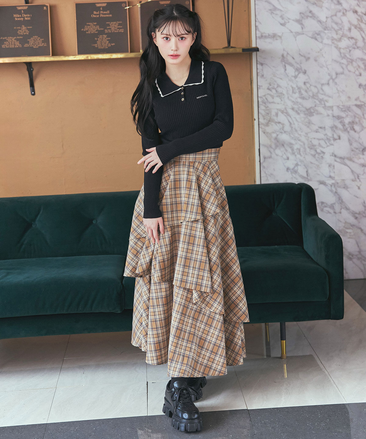 REDYAZEL「タータンチェックティアードスカート」|フレア|