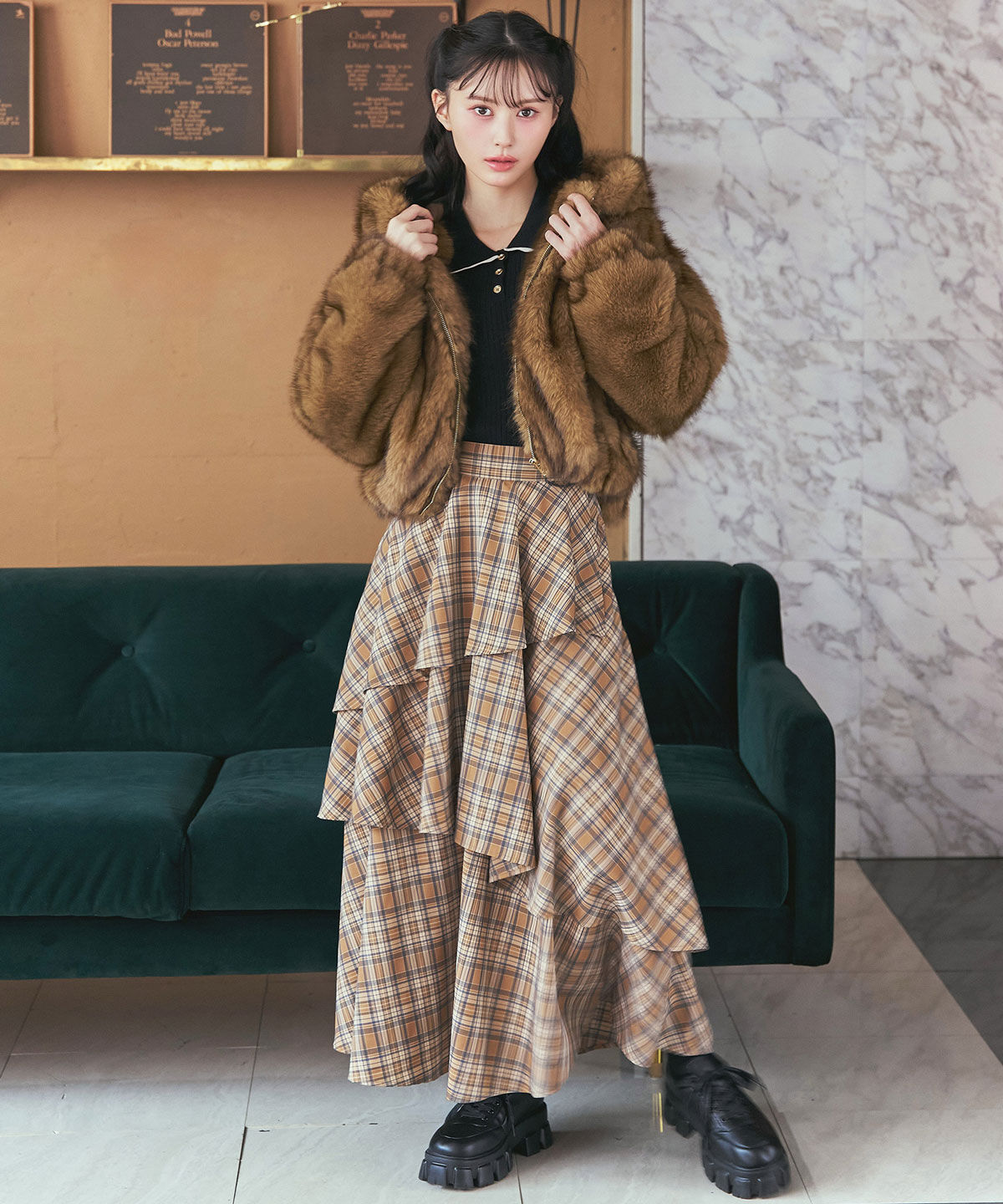 REDYAZEL「タータンチェックティアードスカート」|フレア|