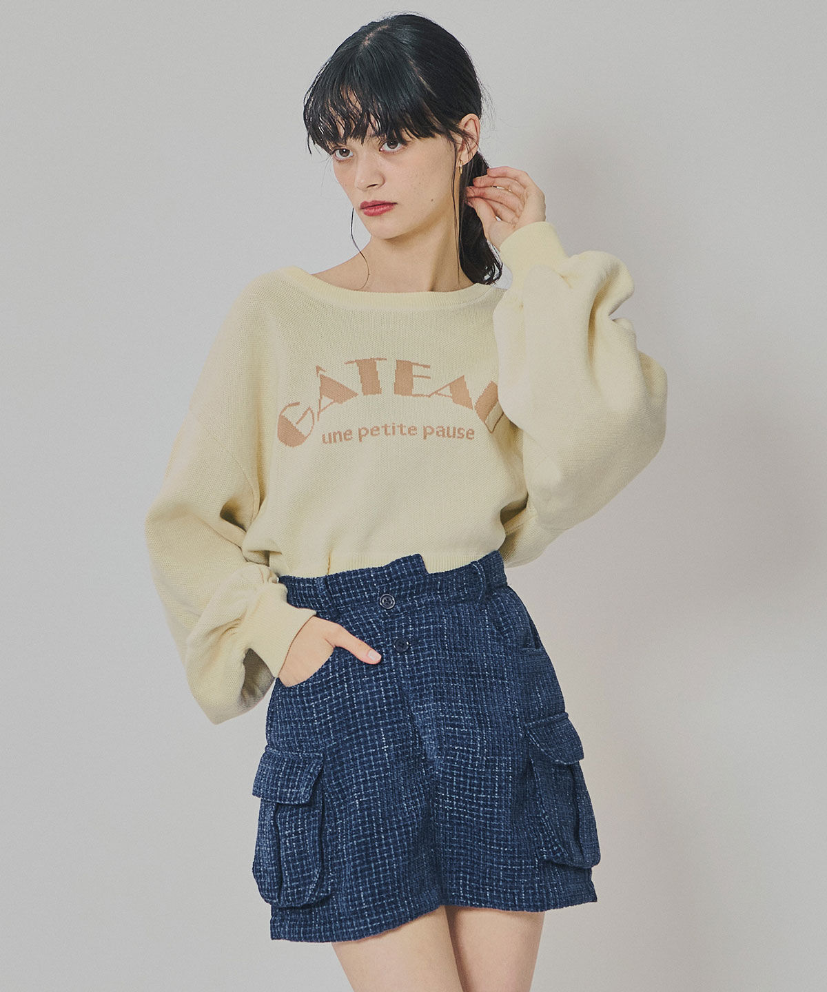 REDYAZEL「モールツイードカーゴミニスカート」|台形|