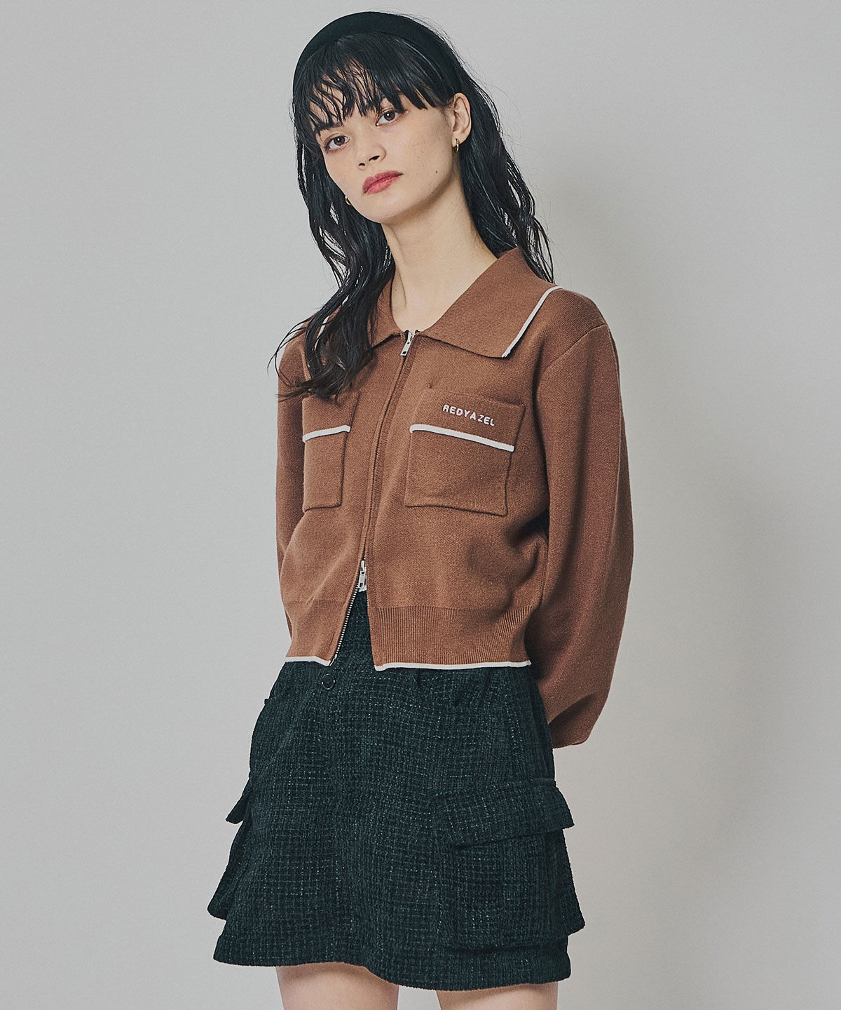 REDYAZEL「モールツイードカーゴミニスカート」|台形|