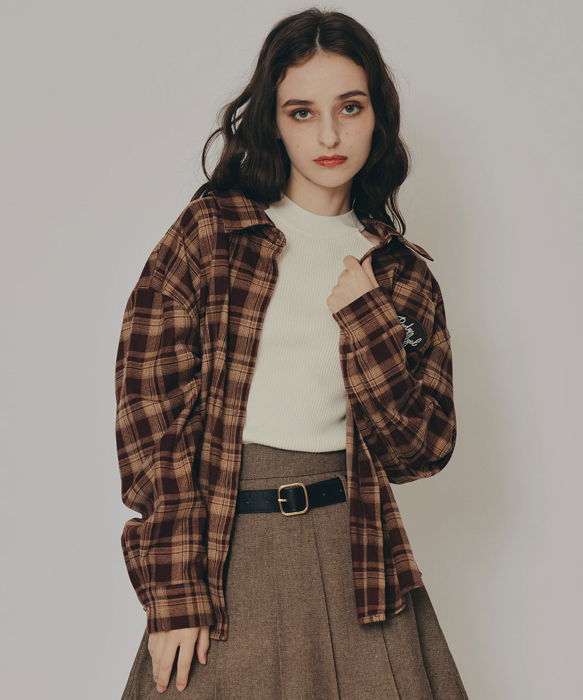 REDYAZEL「ロゴワッペンオーバーシャツ」|シャツ・ブラウス|茶系チェック