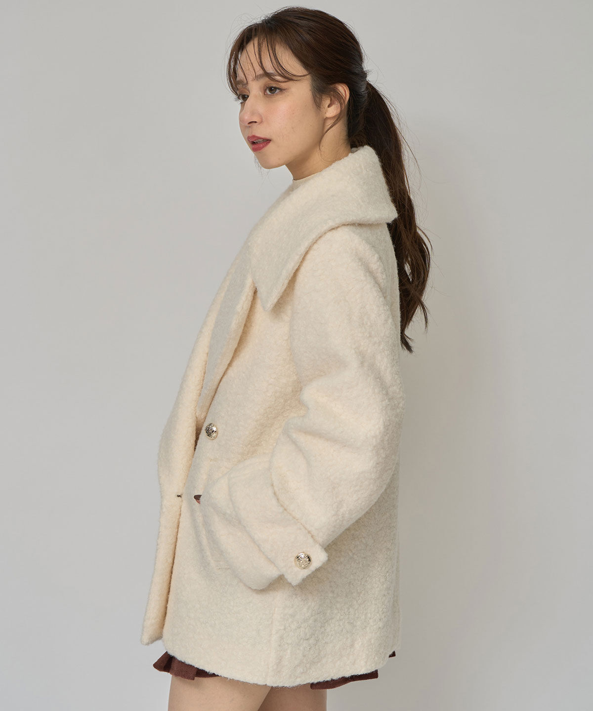 REDYAZEL「ボアダブルミドルコート」|ステンカラーコート|