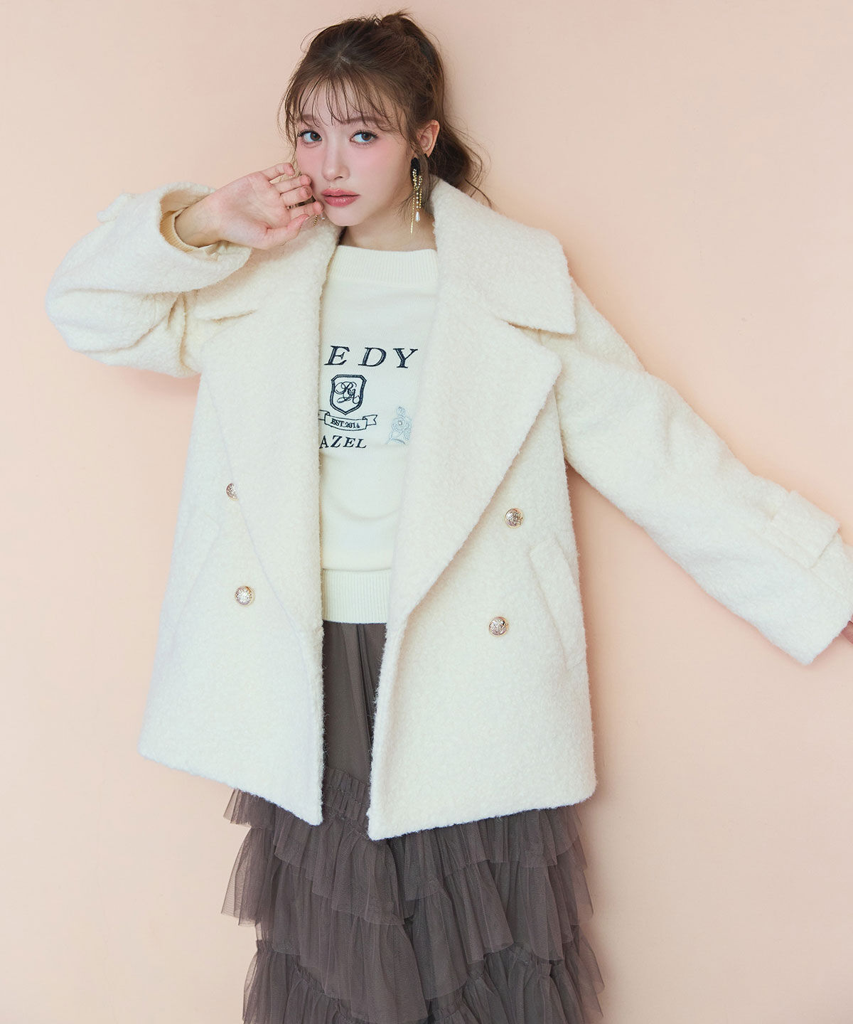 REDYAZEL「ボアダブルミドルコート」|ステンカラーコート|