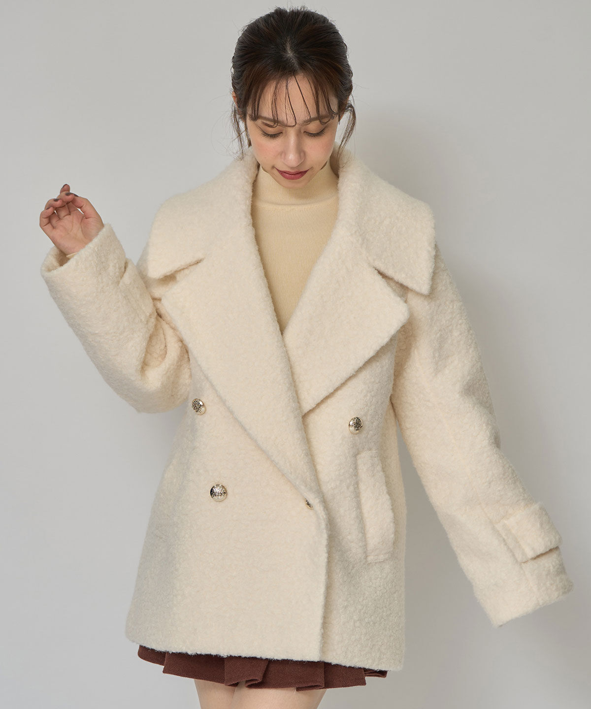 REDYAZEL「ボアダブルミドルコート」|ステンカラーコート|