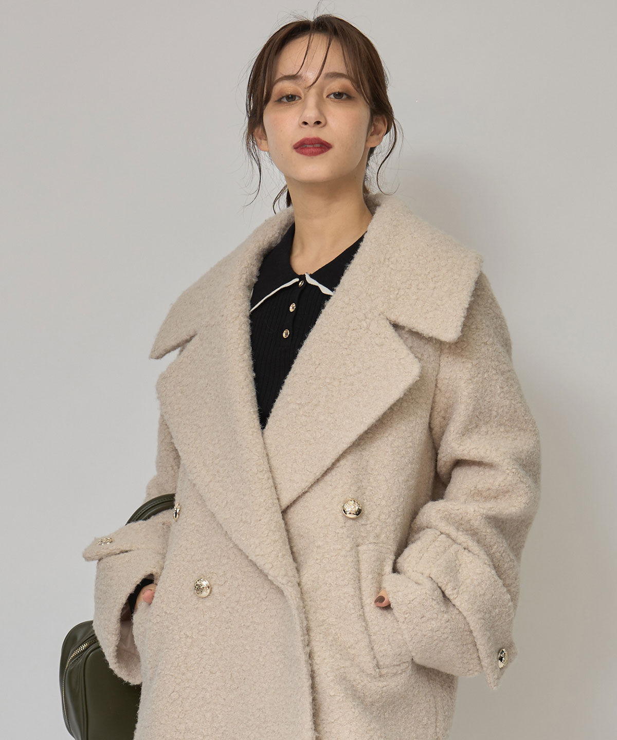 REDYAZEL「ボアダブルミドルコート」|ステンカラーコート|