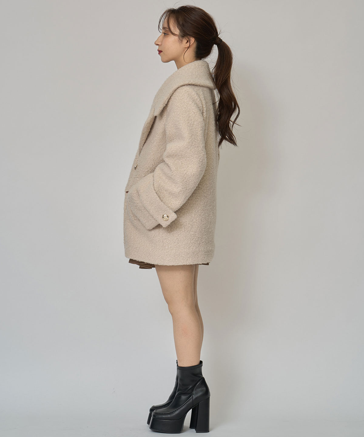 REDYAZEL「ボアダブルミドルコート」|ステンカラーコート|