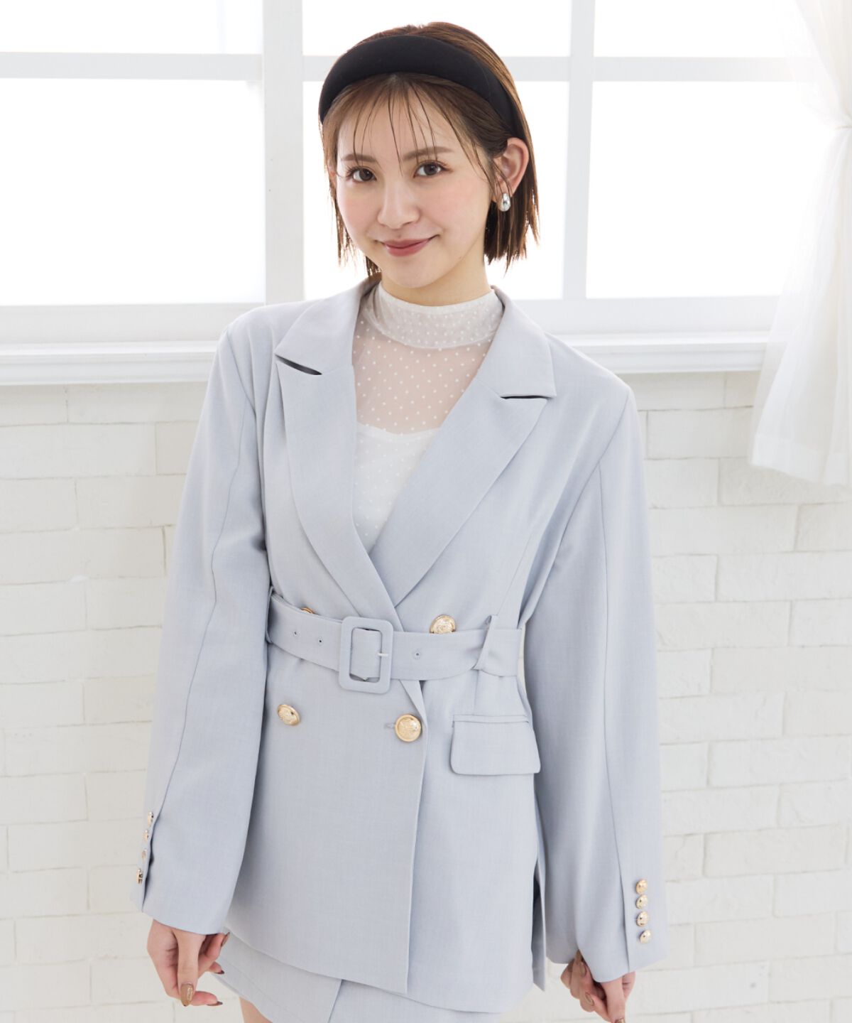 REDYAZEL「ベルテッドダブルジャケット」|テーラードジャケット|グレー