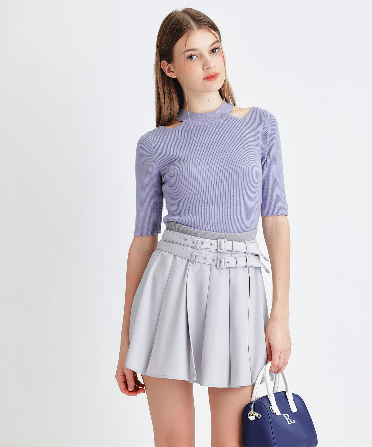REDYAZEL「ウエストリブダブルベルトプリーツミニスカート」|フレア|