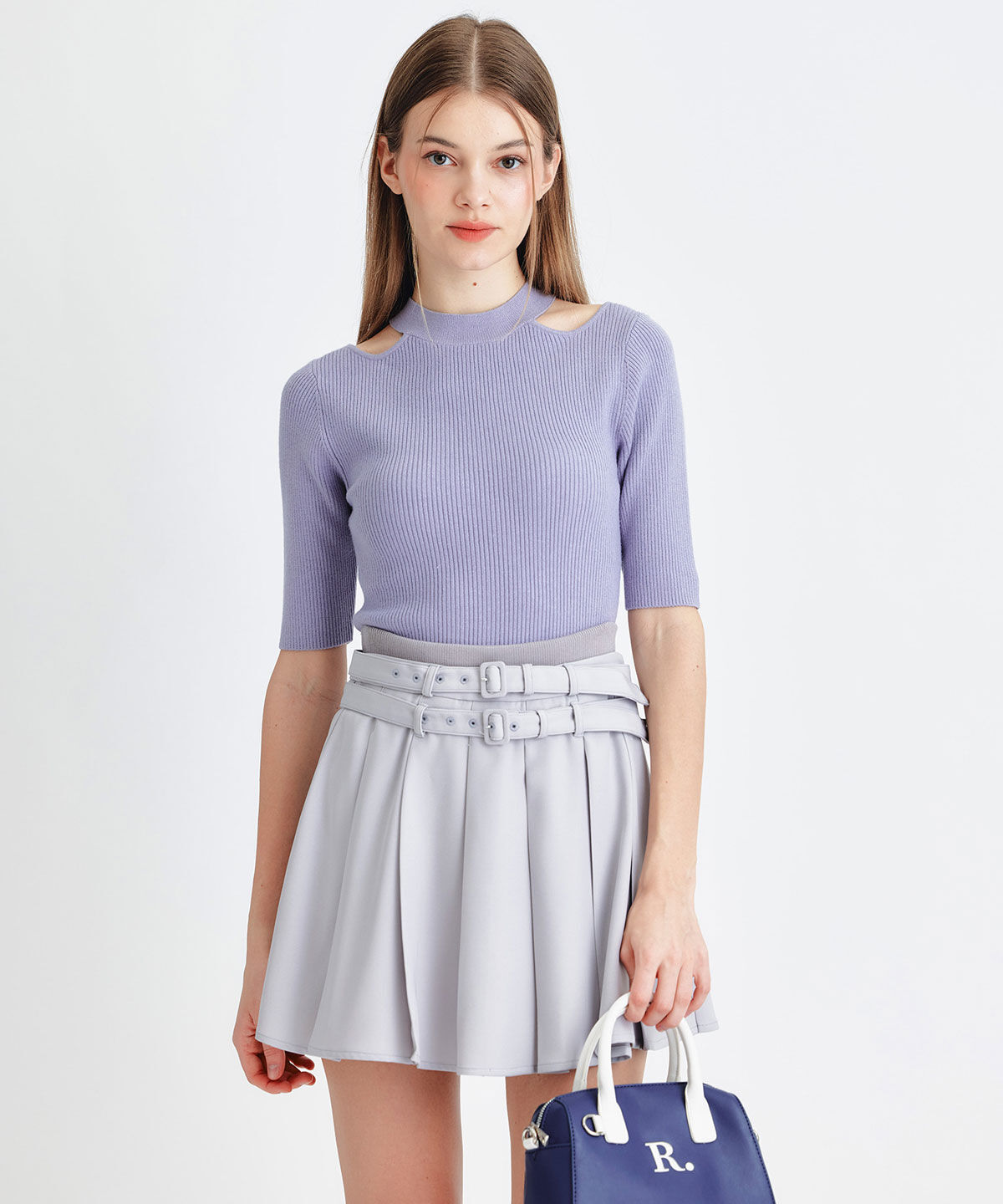 REDYAZEL「ウエストリブダブルベルトプリーツミニスカート」|フレア|