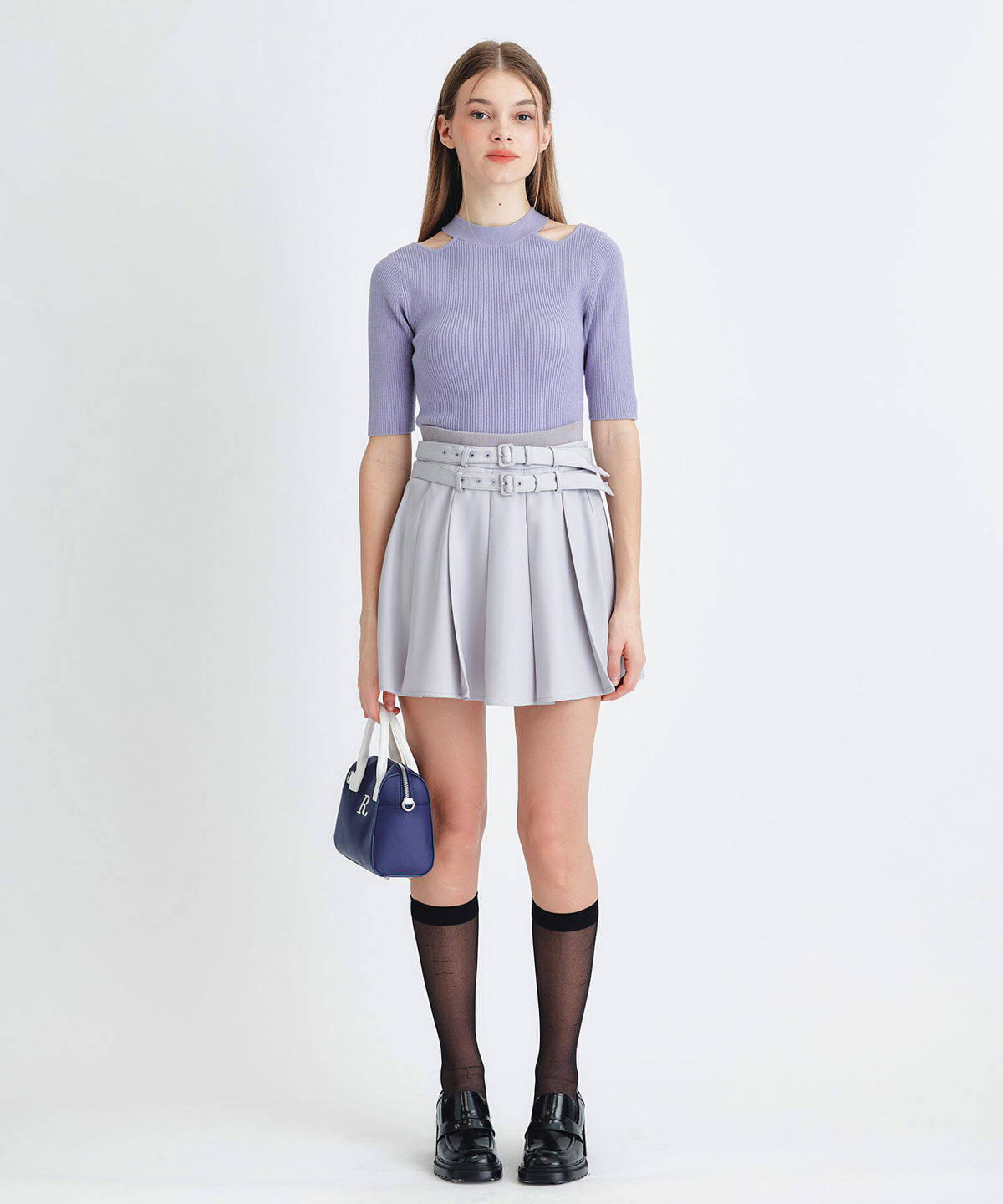 REDYAZEL「ウエストリブダブルベルトプリーツミニスカート」|フレア|