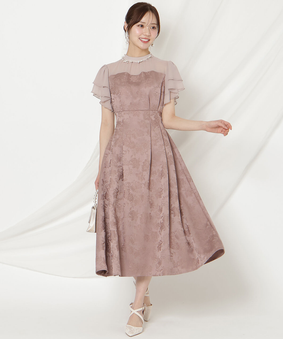 WILLSELECTION「ジャガードタックフレアワンピース」|ドレス|茶系幾何､ﾊﾟﾈﾙ柄