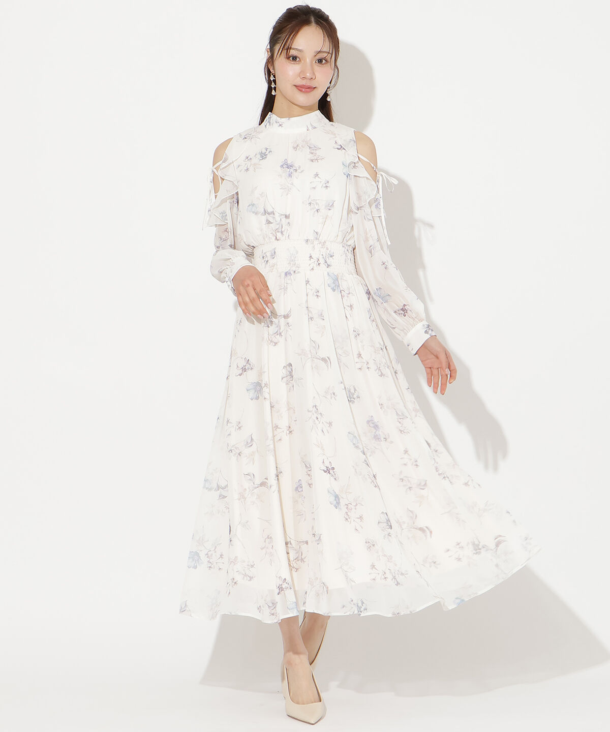 WILLSELECTION「フラワープリントフリルスリーブワンピース」|ワンピース|