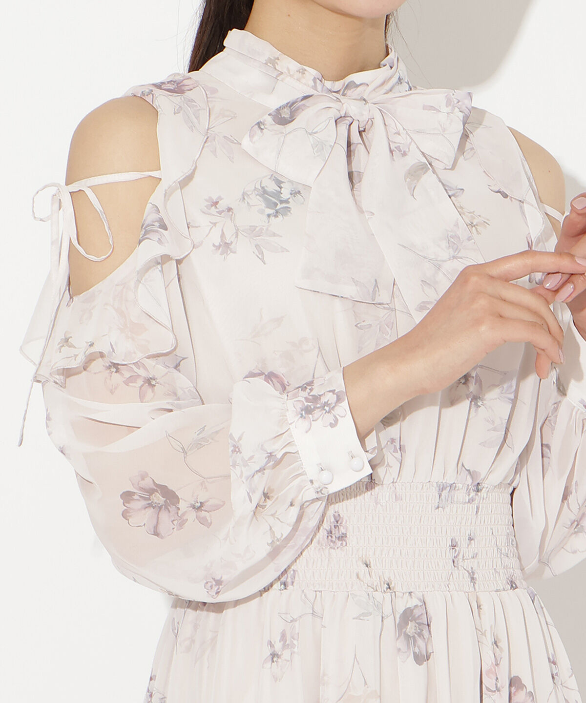 WILLSELECTION「フラワープリントフリルスリーブワンピース」|ワンピース|