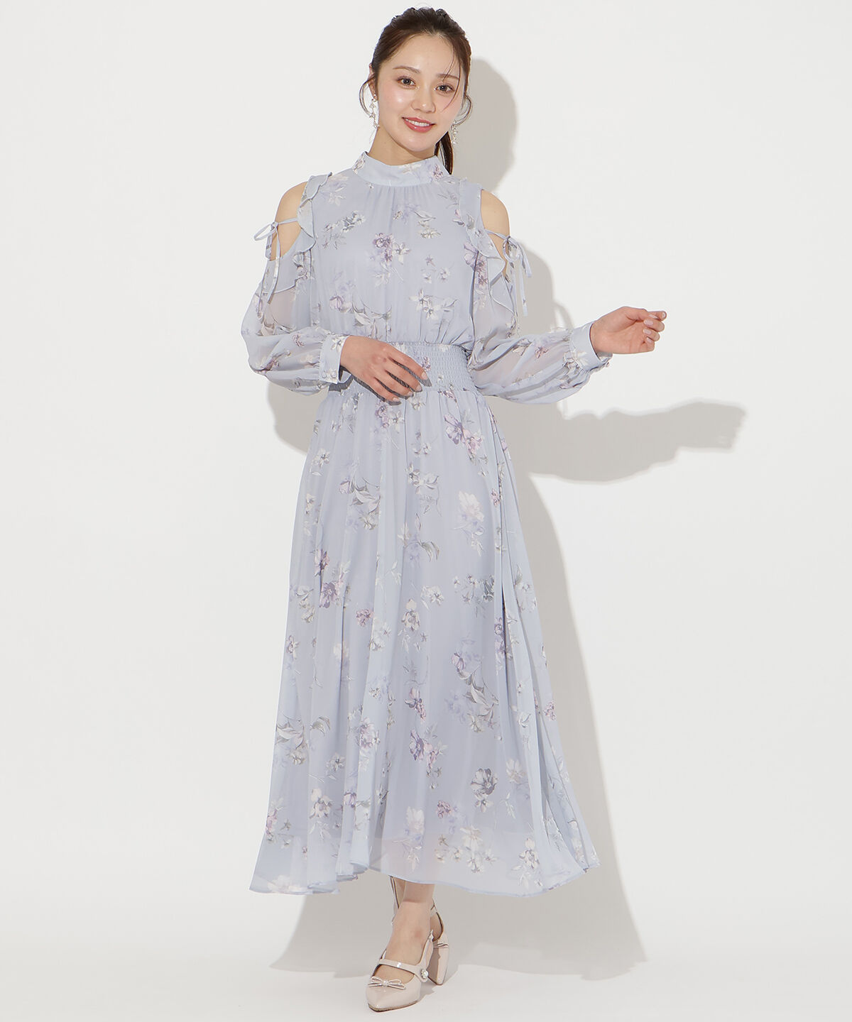 WILLSELECTION「フラワープリントフリルスリーブワンピース」|ワンピース|