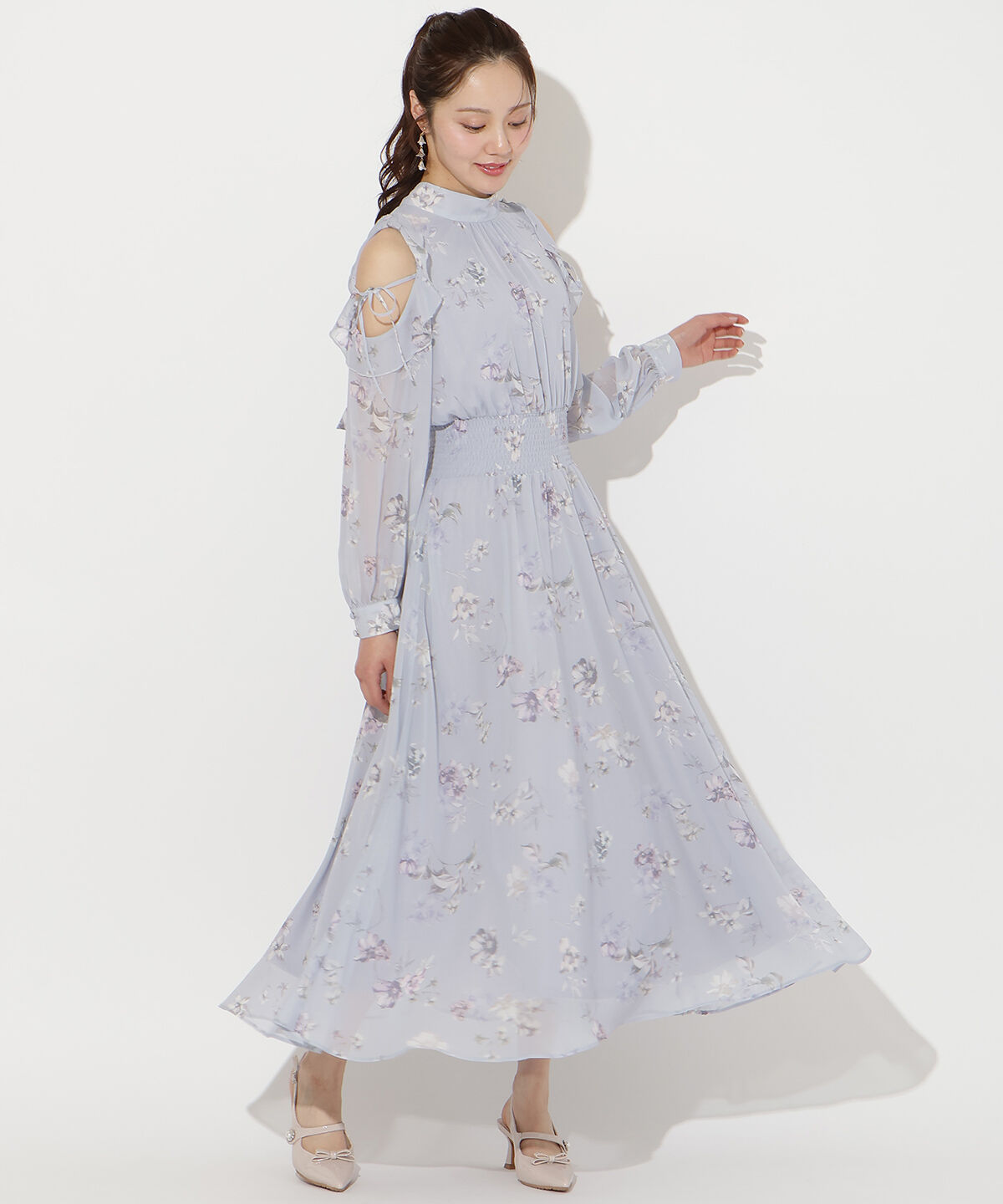 WILLSELECTION「フラワープリントフリルスリーブワンピース」|ワンピース|