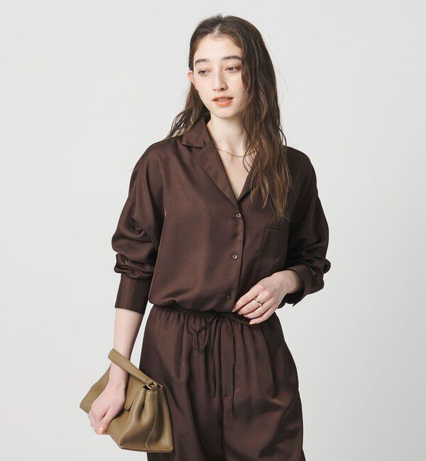 UNITED ARROWS「シルクライク オープンカラー シャツ」|シャツ・ブラウス|DK.BROWN