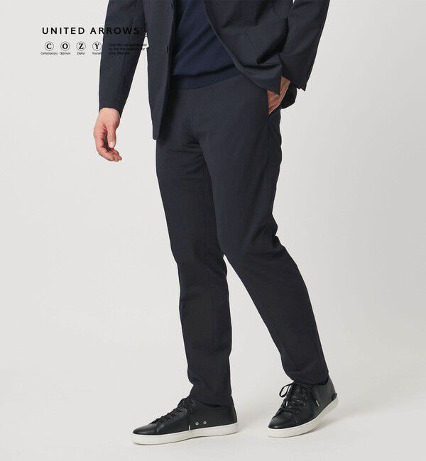 UNITED ARROWS「ドビー ノープリーツ テーパード パンツ UA COZY　ウォッシャブル　タテヨコストレッチ　防しわ　撥水」|スラックス|NAVY