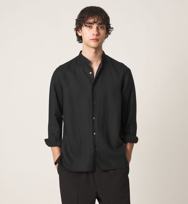 UNITED ARROWS「LIBECO リネン バンドカラー シャツ」|シャツ・ブラウス|BLACK