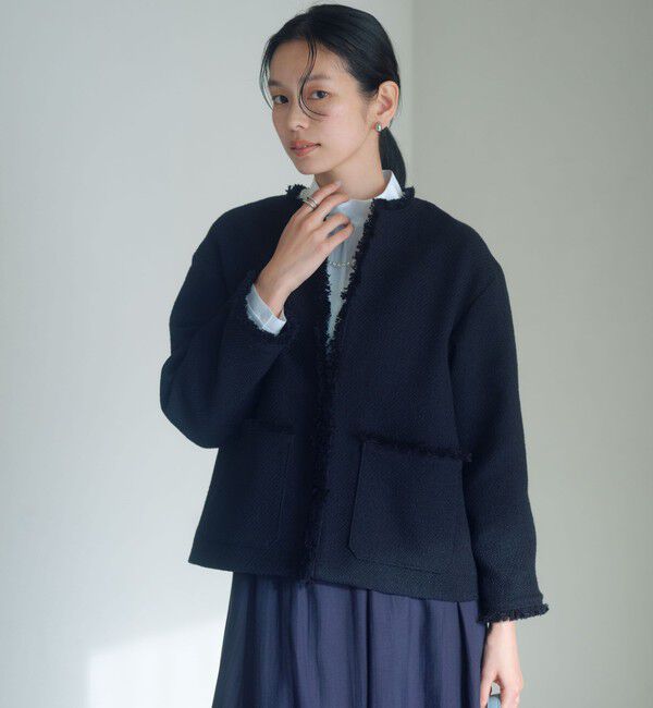 UNITED ARROWS green label relaxing「［size SHORTあり］ミックス ツイードライク ポケット ノーカラー ジャケット」|ノーカラージャケット|