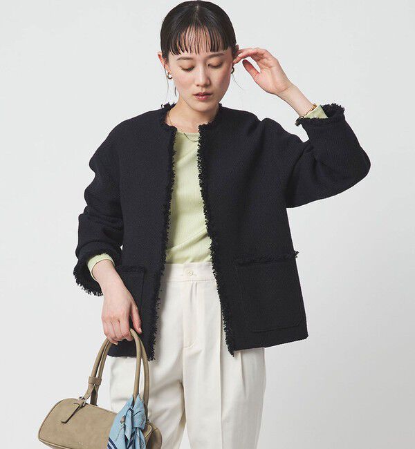 UNITED ARROWS green label relaxing「［size SHORTあり］ミックス ツイードライク ポケット ノーカラー ジャケット」|ノーカラージャケット|