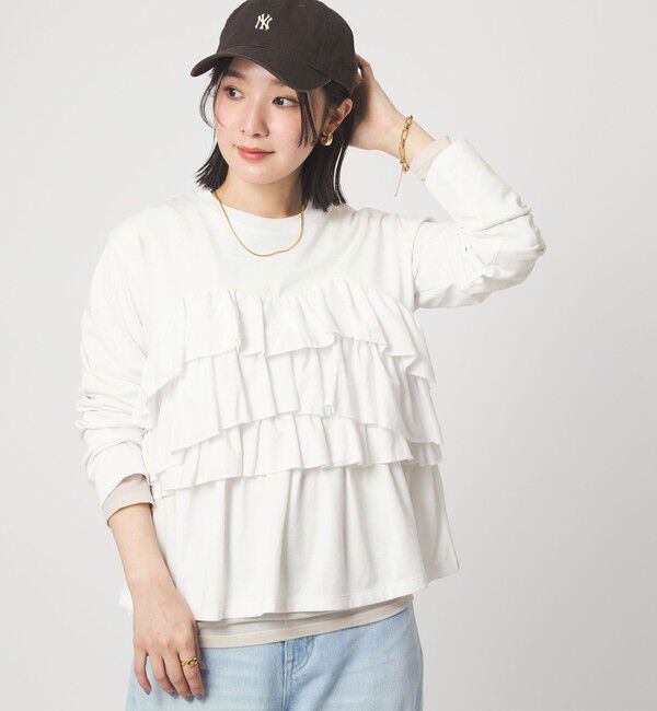 UNITED ARROWS green label relaxing「【WEB限定】＜at ease＞フロント フリル プルオーバー カットソー」|Tシャツ・カットソー|WHITE