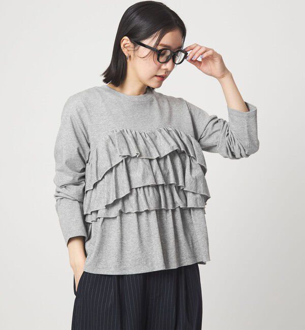 UNITED ARROWS green label relaxing「【WEB限定】＜at ease＞フロント フリル プルオーバー カットソー」|Tシャツ・カットソー|MD.GRAY