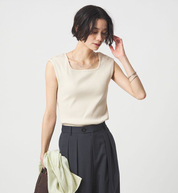 UNITED ARROWS green label relaxing「ブライトリブ デコルテ フレンチスリーブ プルオーバー カットソー」|Tシャツ・カットソー|NATURAL