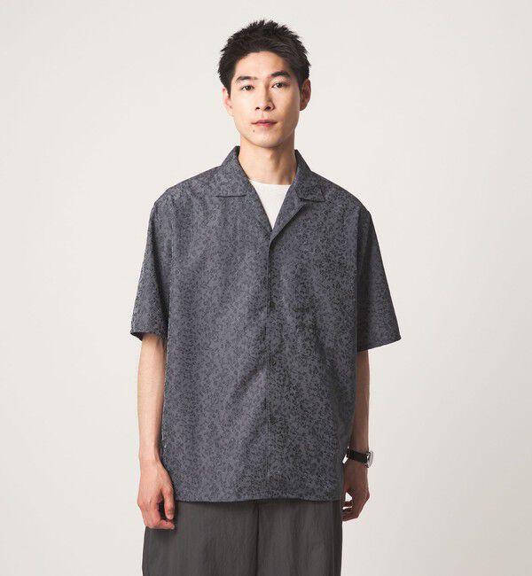 UNITED ARROWS green label relaxing「リネンライク ジャガード オープンカラー 半袖 シャツ」|シャツ・ブラウス|MD.GRAY