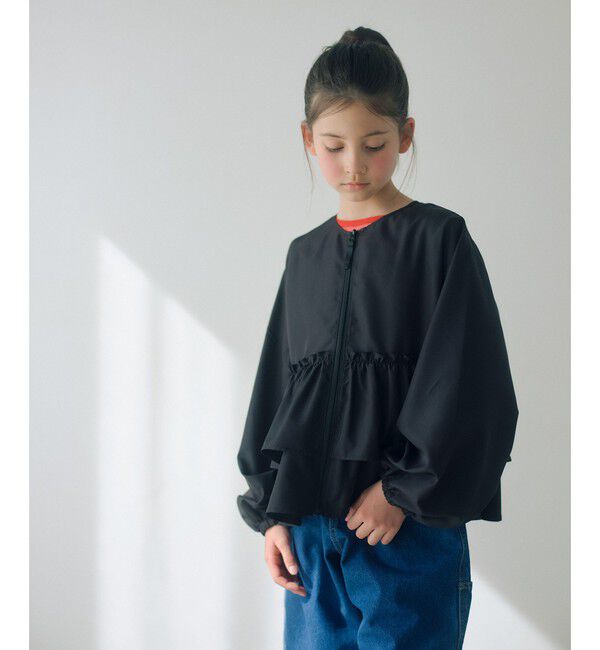 UNITED ARROWS green label relaxing「フリル ギャザーブルゾン / キッズ  100cm-160cm 撥水 UVカット 遮熱」|その他|BLACK