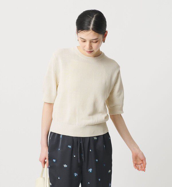 BEAUTY&YOUTH UNITED ARROWS「コイルニット ショートスリーブ プルオーバー ウォッシャブル」|ニット・セーター|OFF WHITE