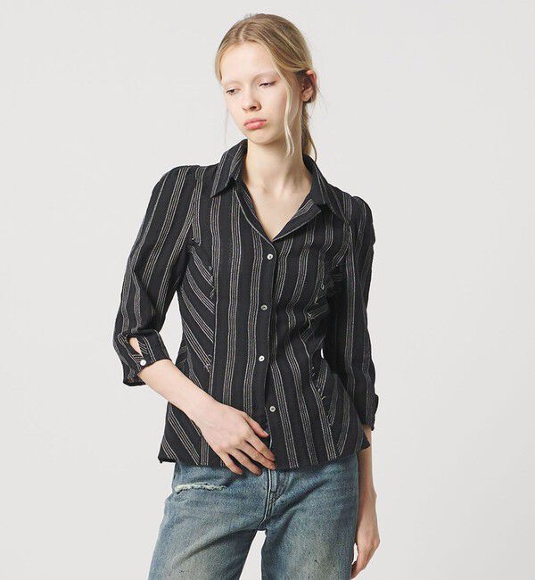 ATTISESSION「＜ATTISESSION＞コットン ギャザー 6分袖 シャツ」|シャツ・ブラウス|BLACK