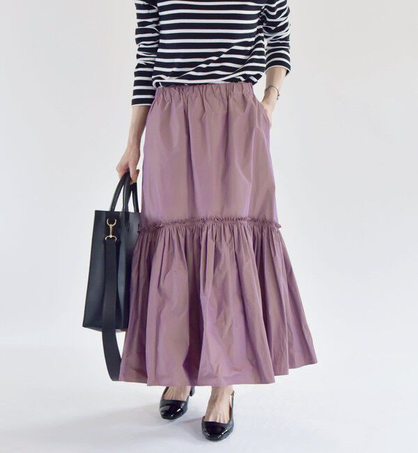 quaranciel「quaranciel:〈洗濯機可能〉ソリッド タフタ スカート」|フレア|ダークラベンダー