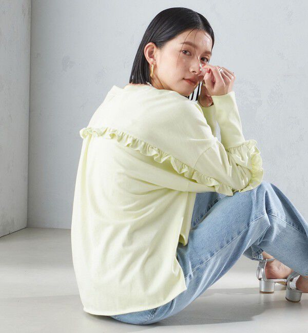 SHIPS for women「〈洗濯機可能〉ロング リブ スリーブ フリル カットソー」|Tシャツ・カットソー|