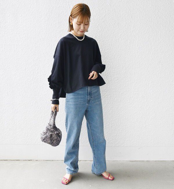 SHIPS for women「〈洗濯機可能〉ロング リブ スリーブ フリル カットソー」|Tシャツ・カットソー|